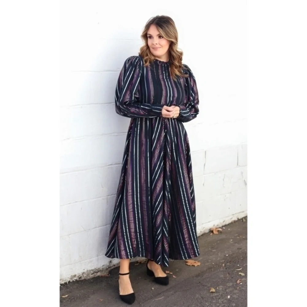 Farm Rio Lurex Stripe Midi Dress
